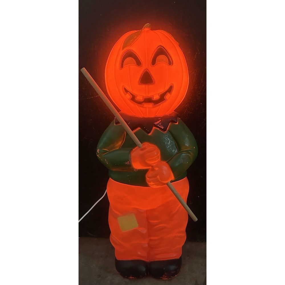 VINTAGE DON FEATHERSTONE HALLOWEEN PUMPKIN HEAD SCARECROW BLOW MOLD 31" LIGHTED
